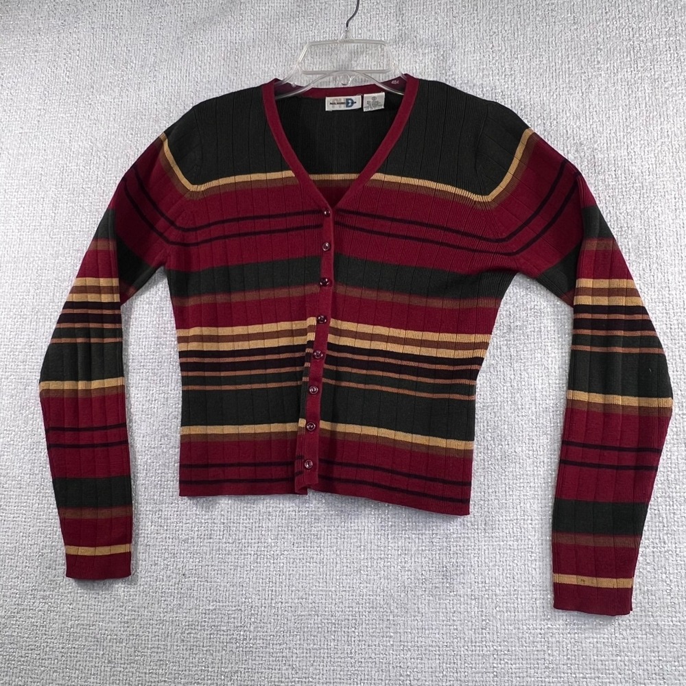 Vintage Paul Harris Design Ribbed Stripe Cardigan Made‎ in Hong Kong Womens S